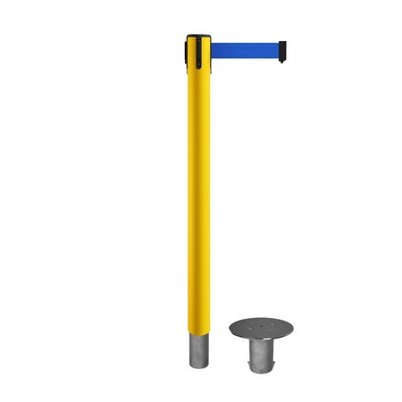 MONTOUR LINE Removable Safety Stanchion Belt Barrier Yellow Post 16ft.Blue Belt MSX650R-YW-BL-160